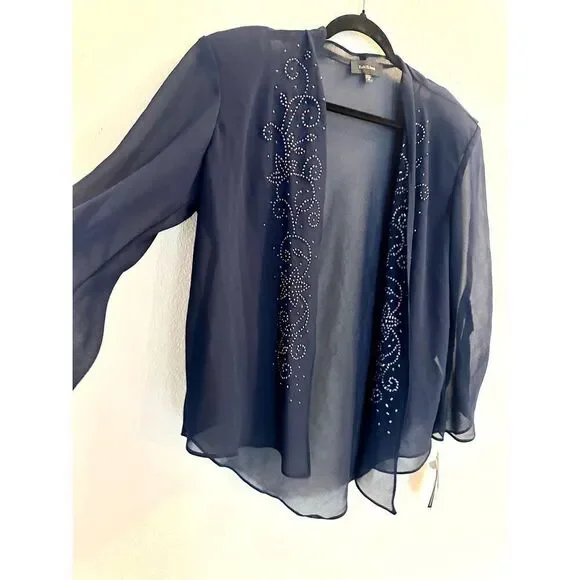 NWT R&M Richards Chiffon Beaded Jacket, midnight blue Size 18 - Picture 7 of 11